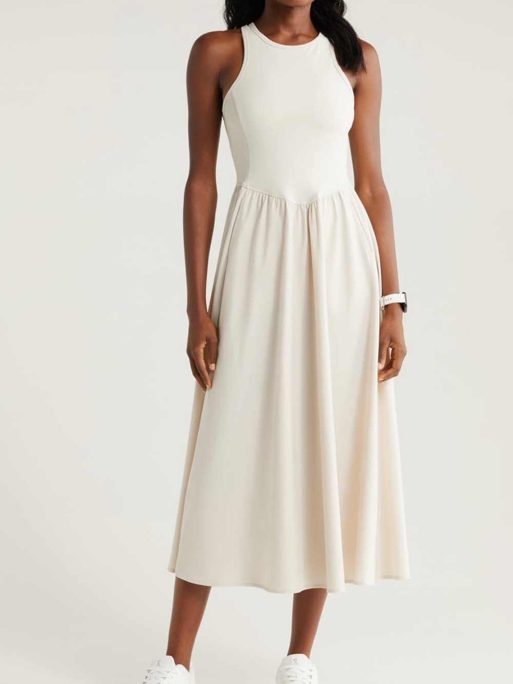 Zella Effortless Hybrid Racerback Midi Dress in Cream